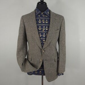 Vintage DAKS Blazer Mens 40 Brown Herringbone Tweed 2 Button Sport Coat Jacket
